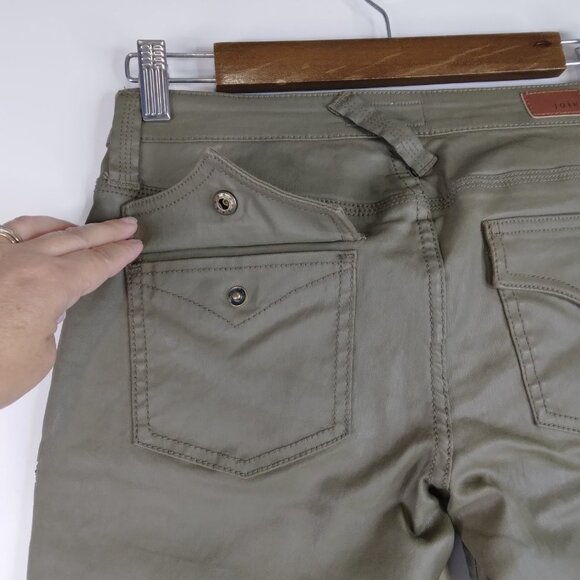 Joie Park Skinny Waxed Green Cargo Pants Size 23 - Picture 13 of 16